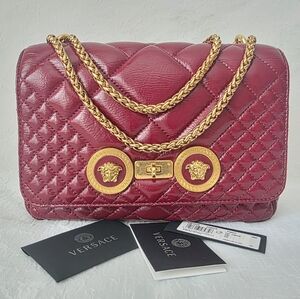 Auth Versace Medusa Quilted Padlock Icon Flap Shoulder Bag